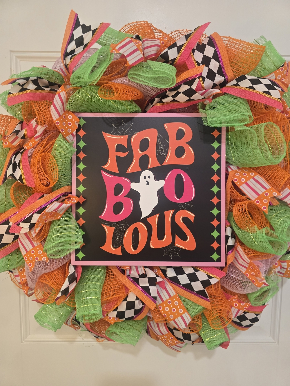 Fabulous Halloween Deco Mesh Wreath - Orange, Green, Pink, Black